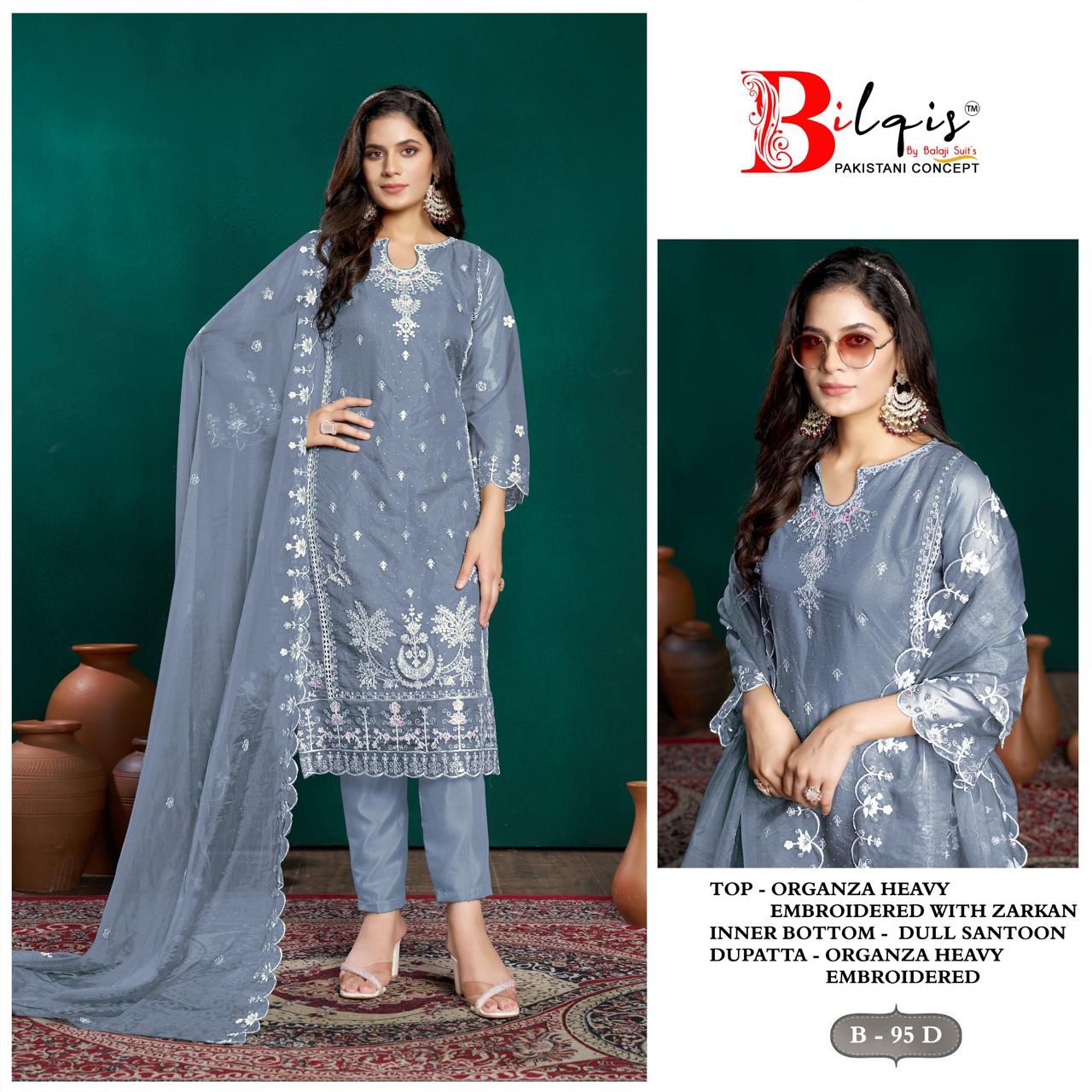 Bilqis B 95 A to D Organza Embroidery Pakistani Suits Wholesale Price In Surat
